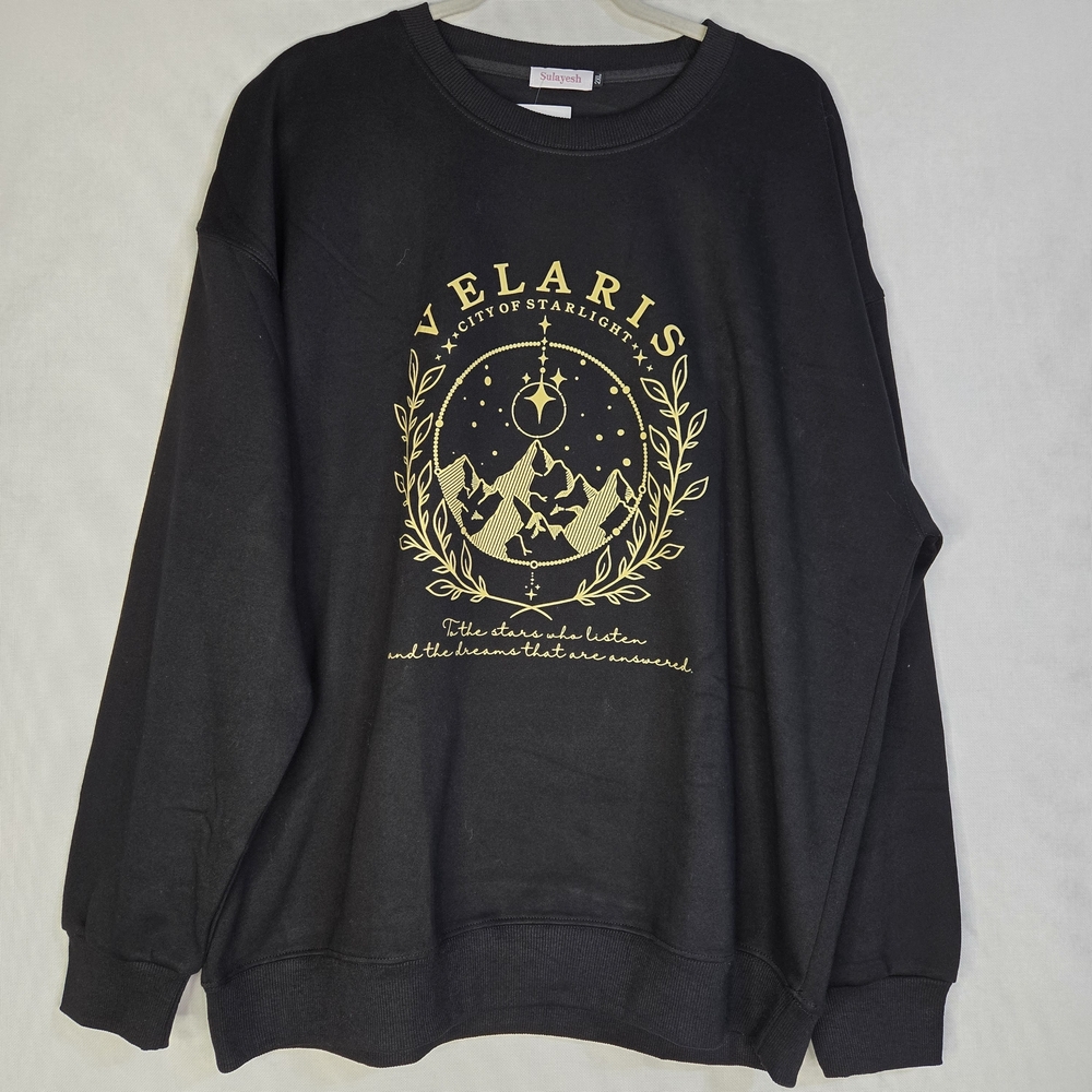 Sulayesh Womens Size 2XL Black & Yellow Lightweight Graphic Sweatshirt NWT